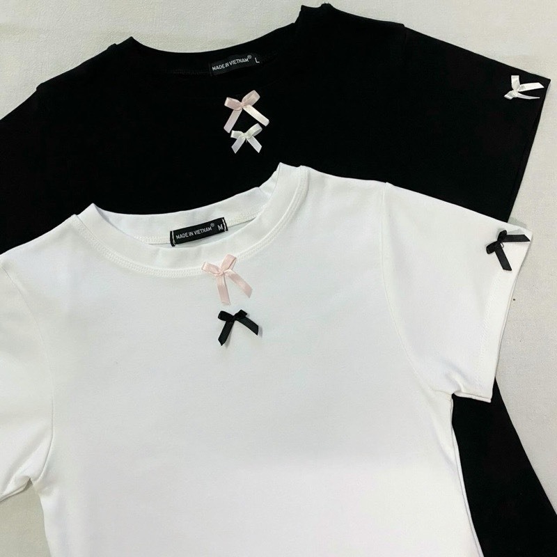 Áo Thun Đính Nơ Form Ôm Body Cho Nữ, Baby Tee Nhiều Màu Chất Cotton Dầy Dặn Mềm Mại Co Giãn Lên From Xinh MA833 | BigBuy360 - bigbuy360.vn