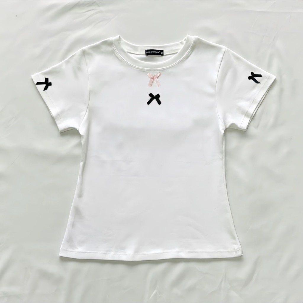 Áo Thun Đính Nơ Form Ôm Body Cho Nữ, Baby Tee Nhiều Màu Chất Cotton Dầy Dặn Mềm Mại Co Giãn Lên From Xinh MA833 | BigBuy360 - bigbuy360.vn