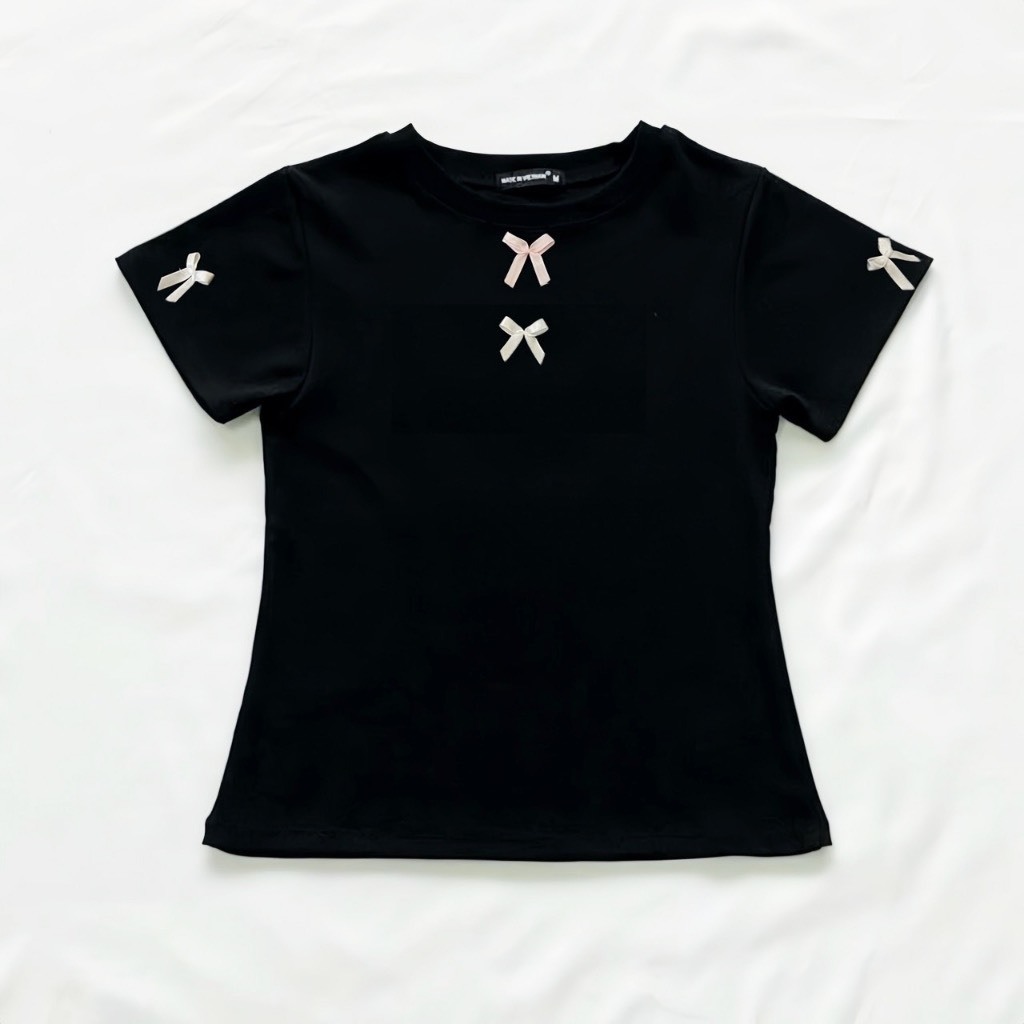Áo Thun Đính Nơ Form Ôm Body Cho Nữ, Baby Tee Nhiều Màu Chất Cotton Dầy Dặn Mềm Mại Co Giãn Lên From Xinh MA833 | BigBuy360 - bigbuy360.vn