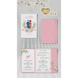 Thiệp cưới hồng chibi