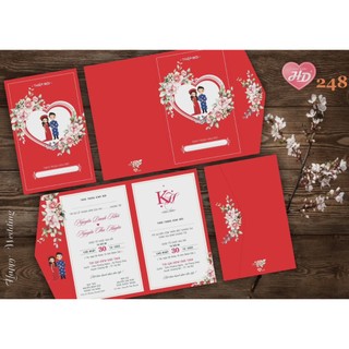 Thiệp cưới hồng chibi
