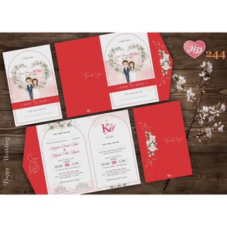 Thiệp cưới hồng chibi