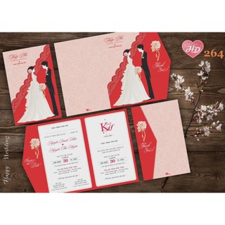 Thiệp cưới hồng chibi