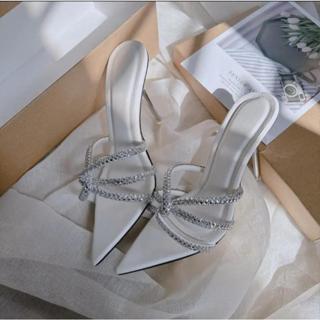 Giày nữ cao gót 9cm NGỌC TRINH STORE xoắn chéo đính hạt lấp lánh sang chảnh DÉP SHOES