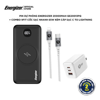 Combo sạc dự phòng energizer 20000mah qe20013pq - sạc nhanh 9fit 65w - cáp c to ln 1m - hàng chính hãng