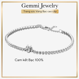  Bạc 100%  Lắc tay Pan mặt Minnie đính đá lấp lánh 
