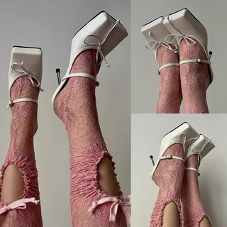 Giày cao gót g65 nơ mũi vuông đạp gót đế cao 7cm