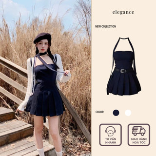 [SẴN] Đầm ống xếp ly kèm khăn và áo len trắng mỏng thời trang phong cách ulzzang Hàn Quốc