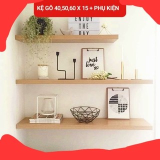 kệ gỗ trang trí treo tường - dấu chân - combo set 3 thanh 40,50,60cm x 15cm