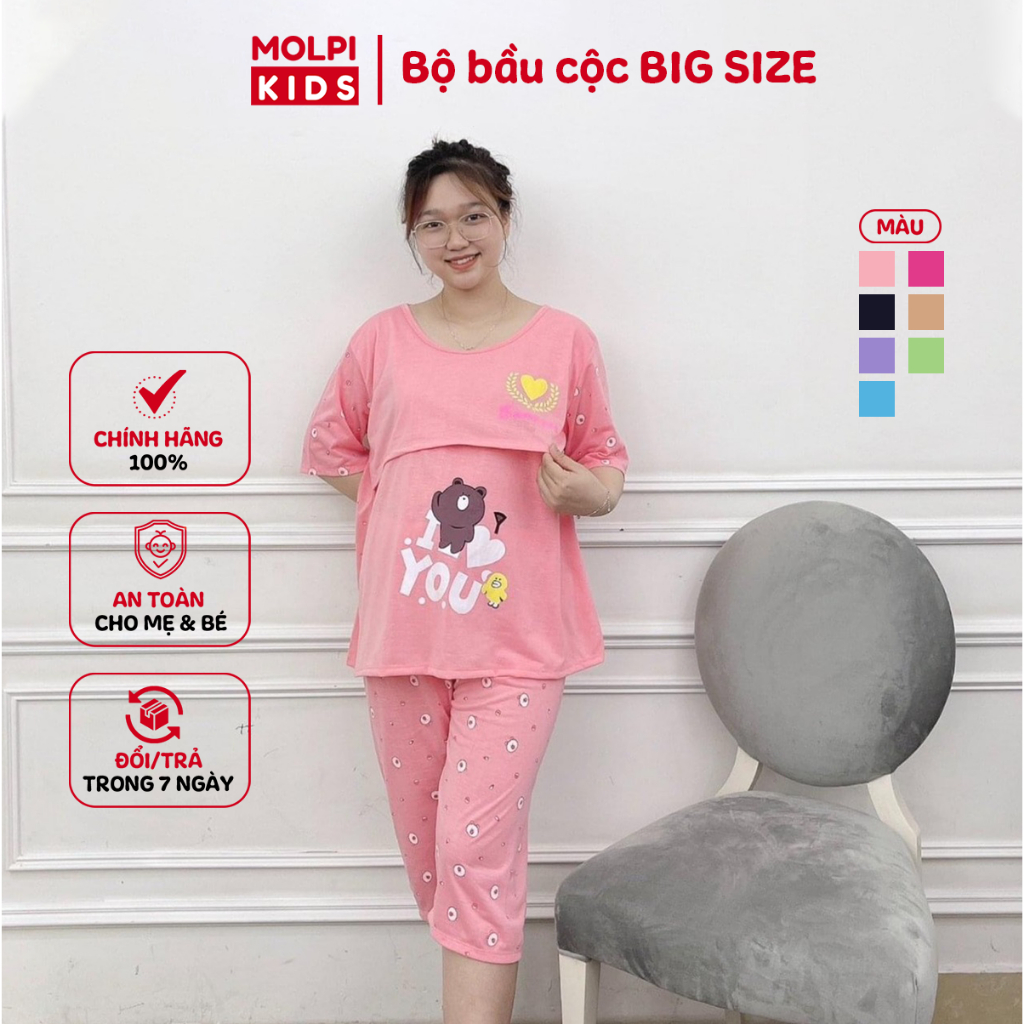 Bộ đồ bầu và sau sinh cotton dáng lửng, quần có chun chỉnh