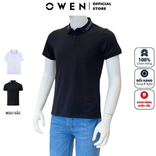Áo thun polo nam ngắn tay cổ bẻ OWEN phông 2 màu đen trắng kẻ viền vải CVC Spandex mềm mại cao cấp form body fit