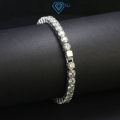 Vòng tay tennis nam đính full Moissanite 5ly kèm thẻ tra cứu đá, lắc tay bạc thời trang xi bạch kim LTAM0005 - TNJ