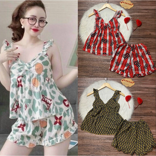 Đồ bộ lụa hàn mặc nhà mặc ngủ mùa hè tay cánh tiên dễ thương phom dưới 53kg