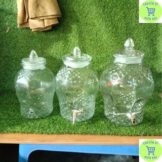 Bình ngâm rượu thủy tinh hoạ tuyết kim cương 6 lít, 8 lít, 10 lít có van và không