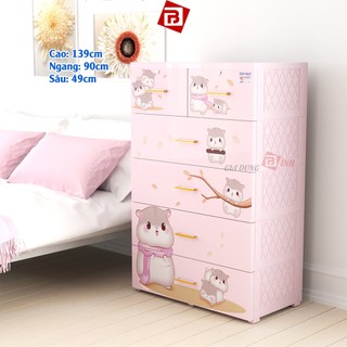 Tủ nhựa quần áo 5 tầng ngang 90cm DELI Max Qui Phúc - màu hồng, siêu to khổng lồ