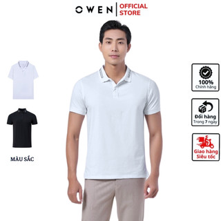 Áo thun polo ngắn tay OWEN phông nam cổ bẻ 2 màu đen trắng có viền vải CVC Spandex cao cấp mềm mại dáng body fit