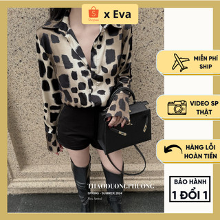 Áo sơ mi nữ lụa dài tay họa tiết da báo