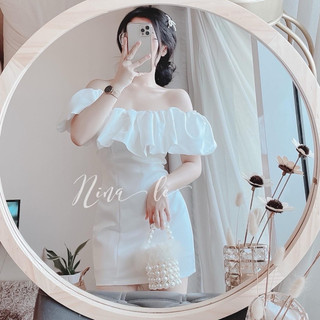 Đầm Nữ Ôm Body, Đầm Xanh Viền Bèo Trắng- TT 01.