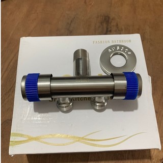 Van nước lạnh 2 đầu ra thép không gỉ 304 tay vặn, vòi 2 đầu khoá nước đa năng riêng biệt ren 21