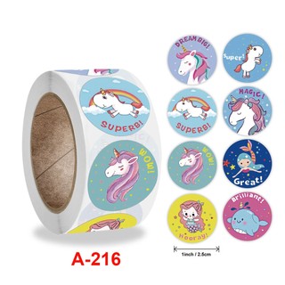 Cuộn 500 tem Sticker Hình Kỳ Lân Dễ Thương  - 2.5cm