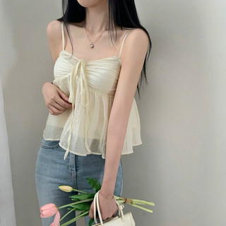 B10 áo hai dây tơ dáng ngắn - áo kiểu voan tơ xước sẵn đệm ngực phù hợp đi biển, đi chơi phong cách mùa hè