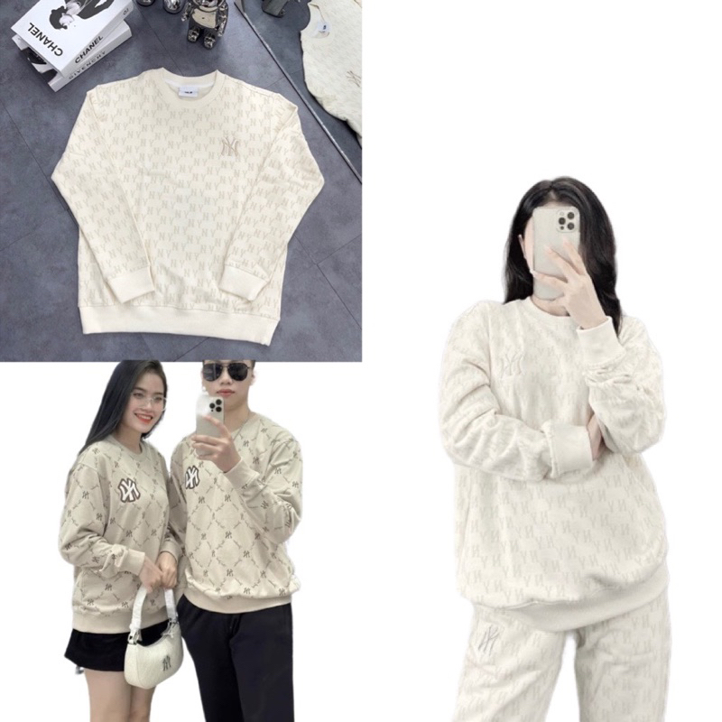 (HÀNG SẴN ẢNH THẬT) Set bộ áo tay dài sweater nỉ m lb hoạ tiết ny chuẩn 1:1