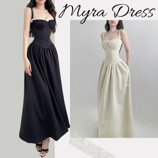 MYRA - Đầm maxi dài 2 túi sườn chất Linen sang trọng, ngực cách điệu xếp hình sò quyến rũ