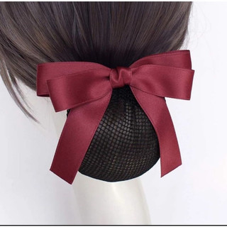 Kẹp tóc búi lưới handmade màu đỏ dây nơ dài xinh xắn K86-M3
