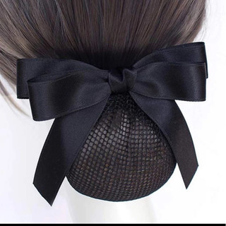 Kẹp tóc búi lưới handmade màu đen dây nơ dài K86-M1