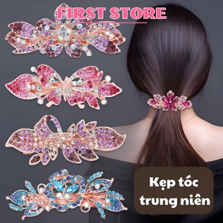 Kẹp Tóc Trung Niên Dạng Bấm Đính Đá, Cặp Tóc Nửa Đầu Tặng Mẹ Sử Dụng Nhiều Dịp Khác Nhau