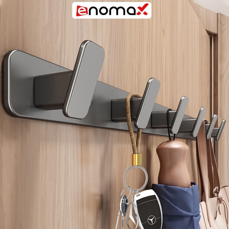 Móc treo quần áo Enomax đa năng dán tường, chất liệu nhôm hàng không chống gỉ, Chịu lực lên tới 50kg