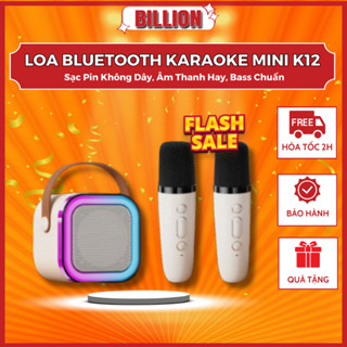 Loa Bluetooth Karaoke Mini K12 Sạc Pin Không Dây, Âm Thanh Hay, Bass Chuẩn Kèm 2 Míc Hát Bảo Hành 12 Tháng BILLION