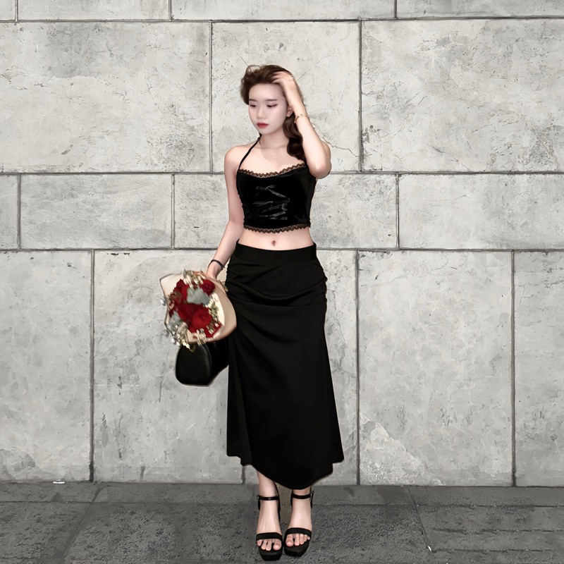 Chân váy dài đuôi cá Bigsize chất thun umi dày dặn EVY SKIRT BLACK | BigBuy360 - bigbuy360.vn
