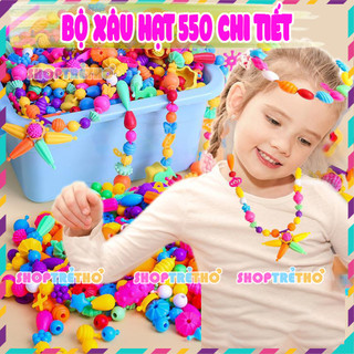 Đồ chơi bộ lắp ghép trang sức 550 chi tiết, xâu vòng hạt trang sức cho bé làm vòng tay vòng cổ bờm tóc siêu dễ thương