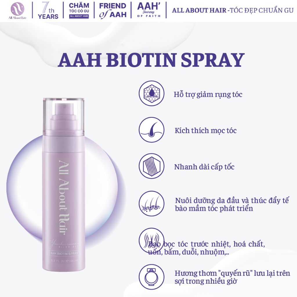 XỊT DƯỠNG TÓC AAH BIOTIN SPRAY 120ml- Hỗ trợ kích mọc, giảm rụng và bảo vệ tóc