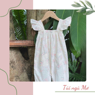 (Jumpsuit) Yếm liền thân bé gái hoạ tiết hoa nhí dễ thương chất liệu vải thô mềm (Hàng sẵn)