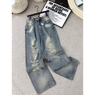 Quần jean nữ ống suông rách QCL1