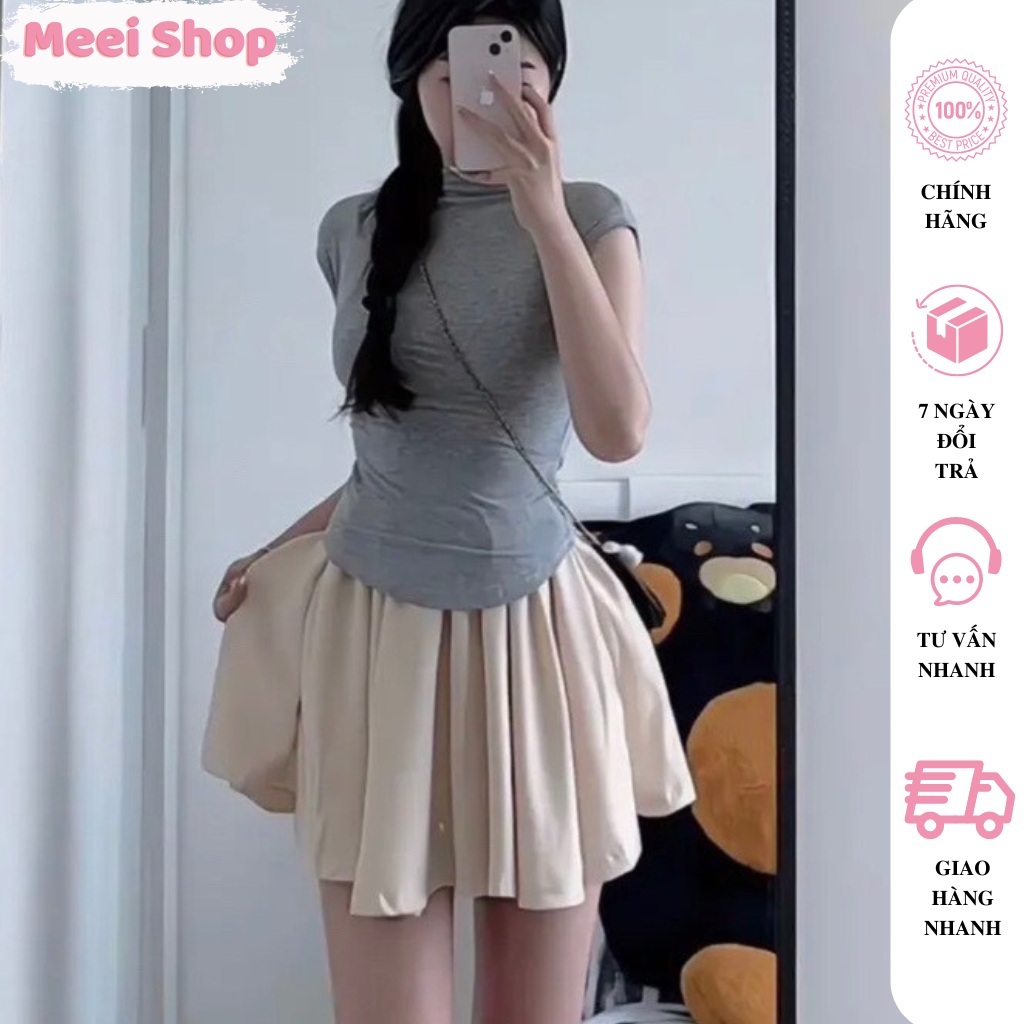 Set bộ nữ (có tách lẻ) áo cổ lọ vạt bầu + chân váy xòe (có quần trong) Meei Shop, Set kiểu ôm body tôn dáng sang chảSB18