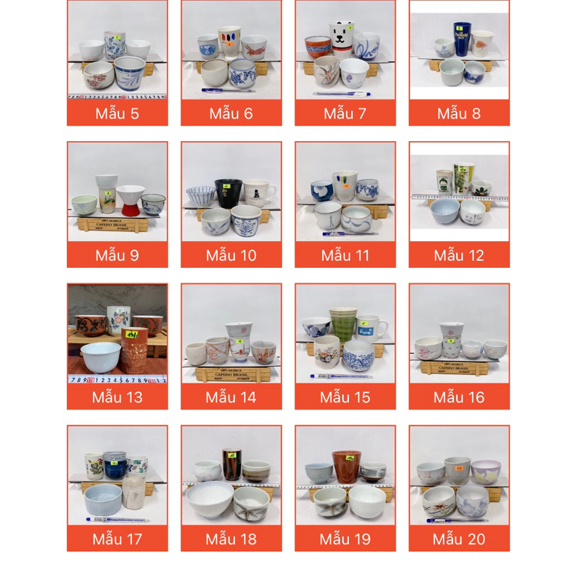 Set 5 ly sứ (S5) Nhật trồng cây, uống trà (khoan lỗ theo yc)