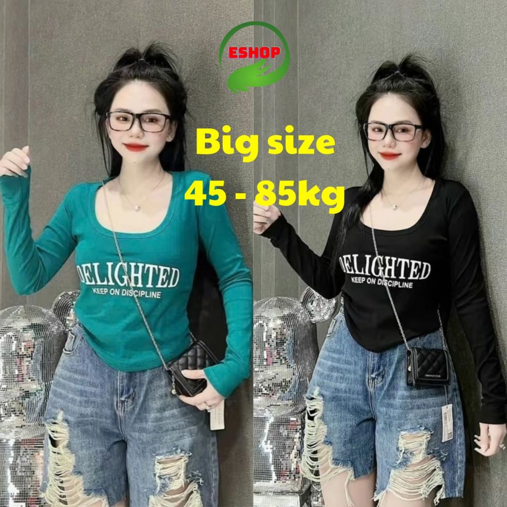 Áo Thun Bigsize Nữ Tay Dài 45-85kg  ESHOP Áo Kiểu Dài Tay Đẹp Dễ Thương Thun Gân Tăm Lạnh MS068 Áo N