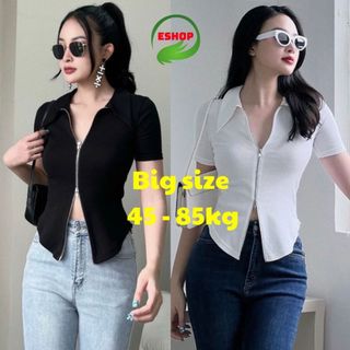  Áo Thun Nữ Bigsize Áo Có Cổ Polo Khóa Kéo 2 Đầu ESHOP Áo Kiểu Nữ Tay Ngắn Đẹp Dễ Ôm Thương Vải Borip Xịn Co Giãn MS006 