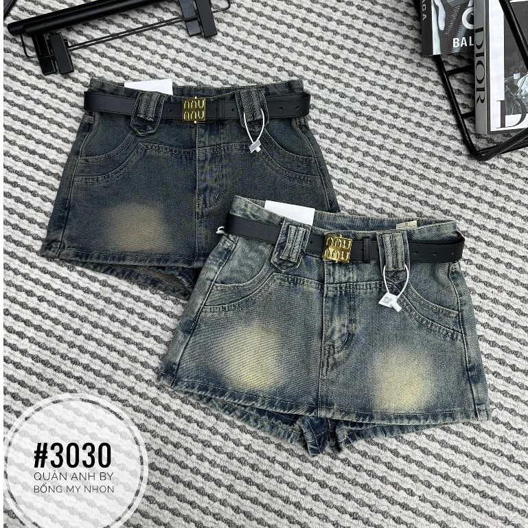 Quần jeans giả váy ngắn trơn chữ A kèm đai miu hàng QCL1 - MS3030
