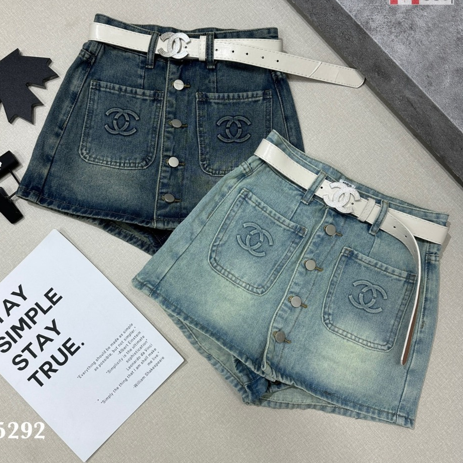 Quần giả váy jean ngắn khuy trước kèm đai trắng hàng QCL1 - MS5292
