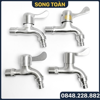 Vòi Hồ Inox, Vòi Xả Nước Chất Lượng Cao Tay Gạt 90 Độ Khóa Chặn Hai Chiều Có Đầu Lắp Khớp Nối Nhanh - Sus 304