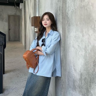 Áo sơ mi tnữ dài tay chất thô mềm 2 túi ngực màu pastel xinh xắn