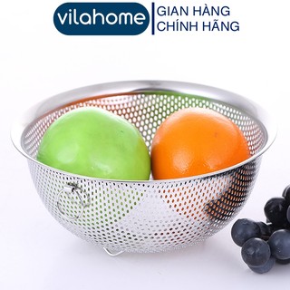 Rổ lưới inox cao cấp vilahome, rổ rá lỗ nhỏ có chân đế dùng đựng rau củ, hoa quả. rổ inox 25cm hcc