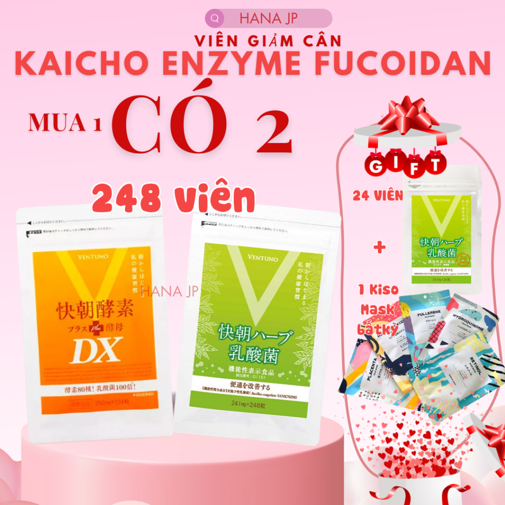 [MUA 1 TẶNG 2 - 248 VIÊN] Viên hỗ trợ giảm cân Ventuno Enzyme Fucoidan Kaicho 124 - 248 viên (Nội địa Nhật)