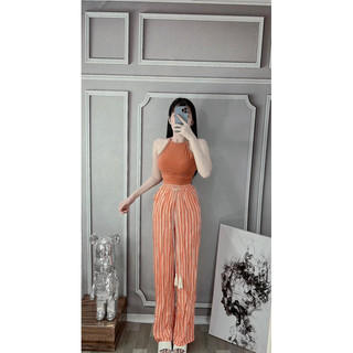Set bộ áo yếm croptop kèm quần dài sọc