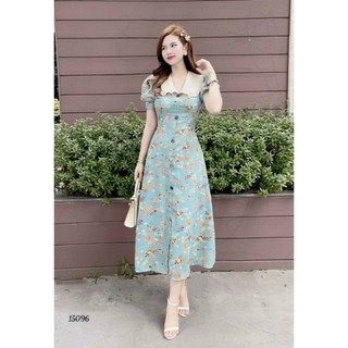Đầm xòe nữ voan hoa cổ sen tiểu thư hàng thiết kế xrt0118