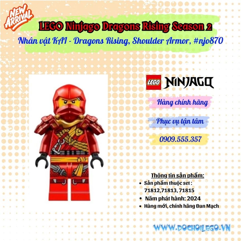 Nhân vật Kai -  có giáp vai, nhân vật trong dòng Lego Ninjago Dragons Rising season 2 njo870